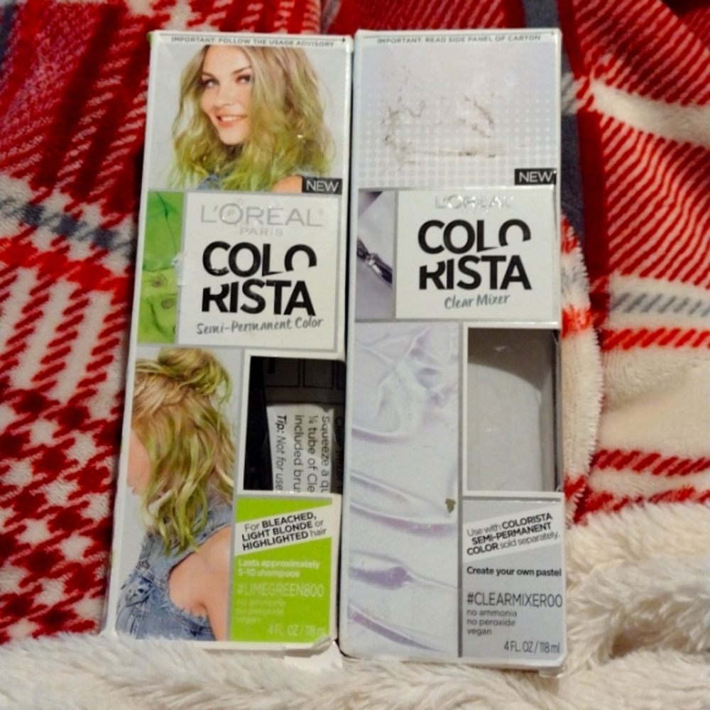 L'Oreal colorista clear mixer and semi permanent lime green color hair dye combo